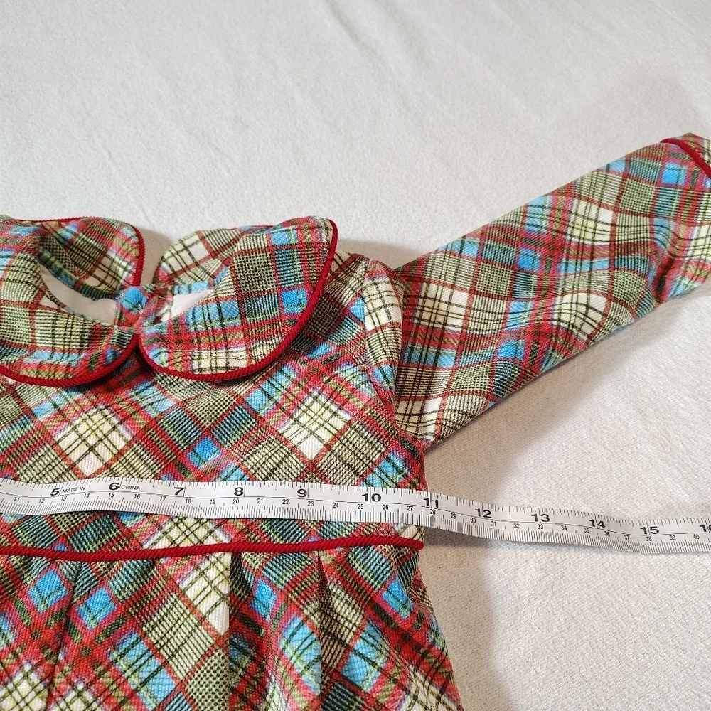 Cecil and Lou Girls Plaid Corduroy Romper Peter Pan Collar Red Trim Size 18 Mo - Picture 7 of 7